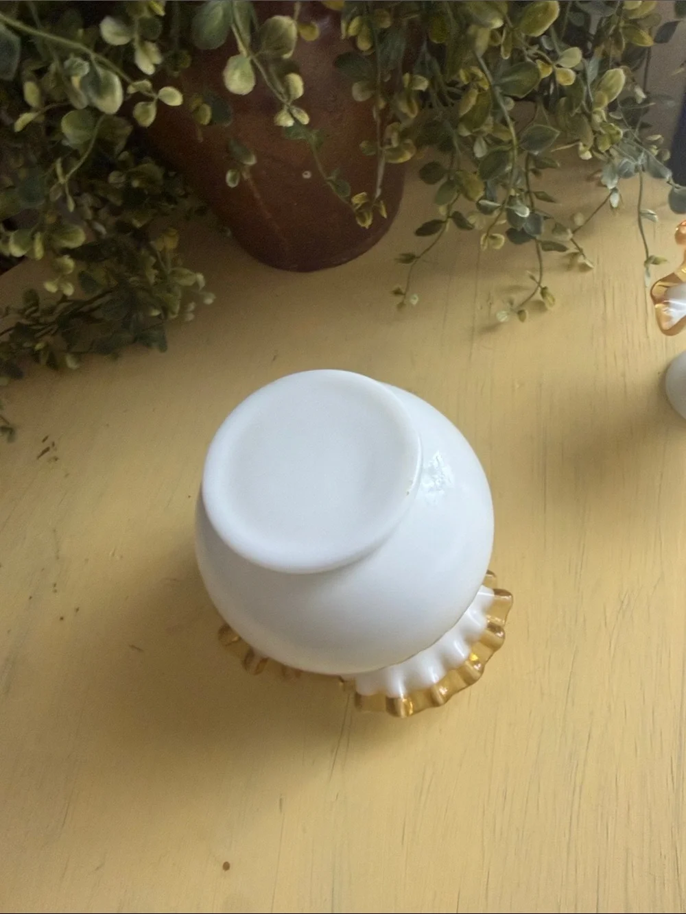 Fenton Milk Glass Ruffled Edge Vase and vase bowl 1940
